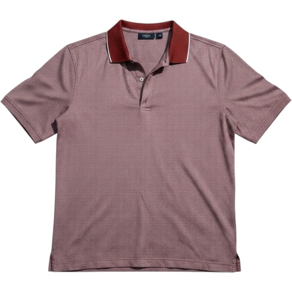 Hickey Golf Mens Large Polo Shirt Burgundy White Micro Pattern 100% Cotton